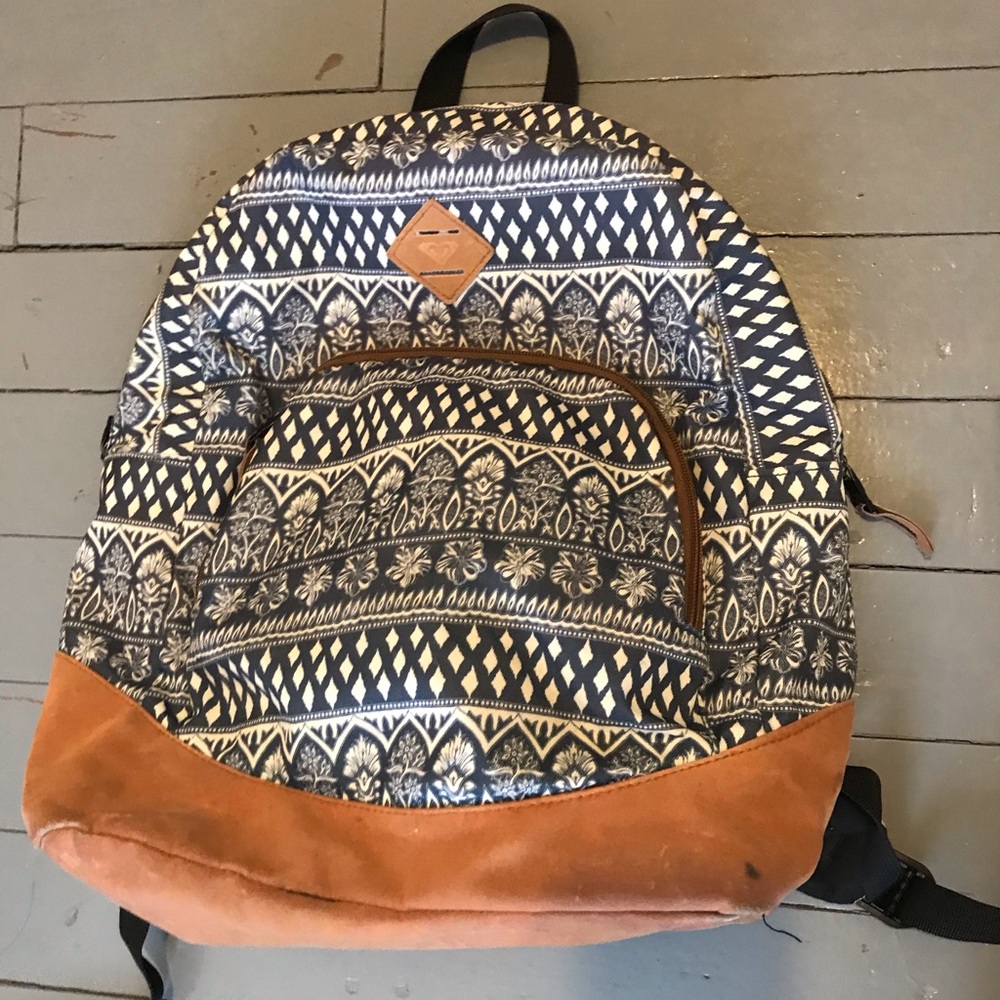Navy blue and faux leather Roxy backpack